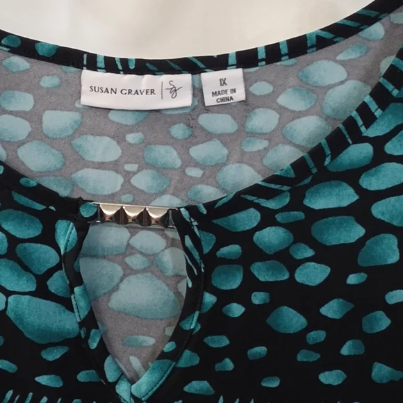 Susan Graver Teal and Black Patterned Top - Picture 7 of 8